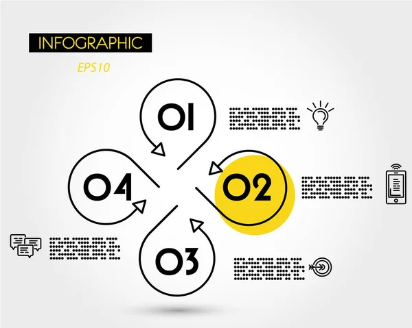 Gele lineaire roud infopgraphic sjabloon met pictogrammen — Stockvector