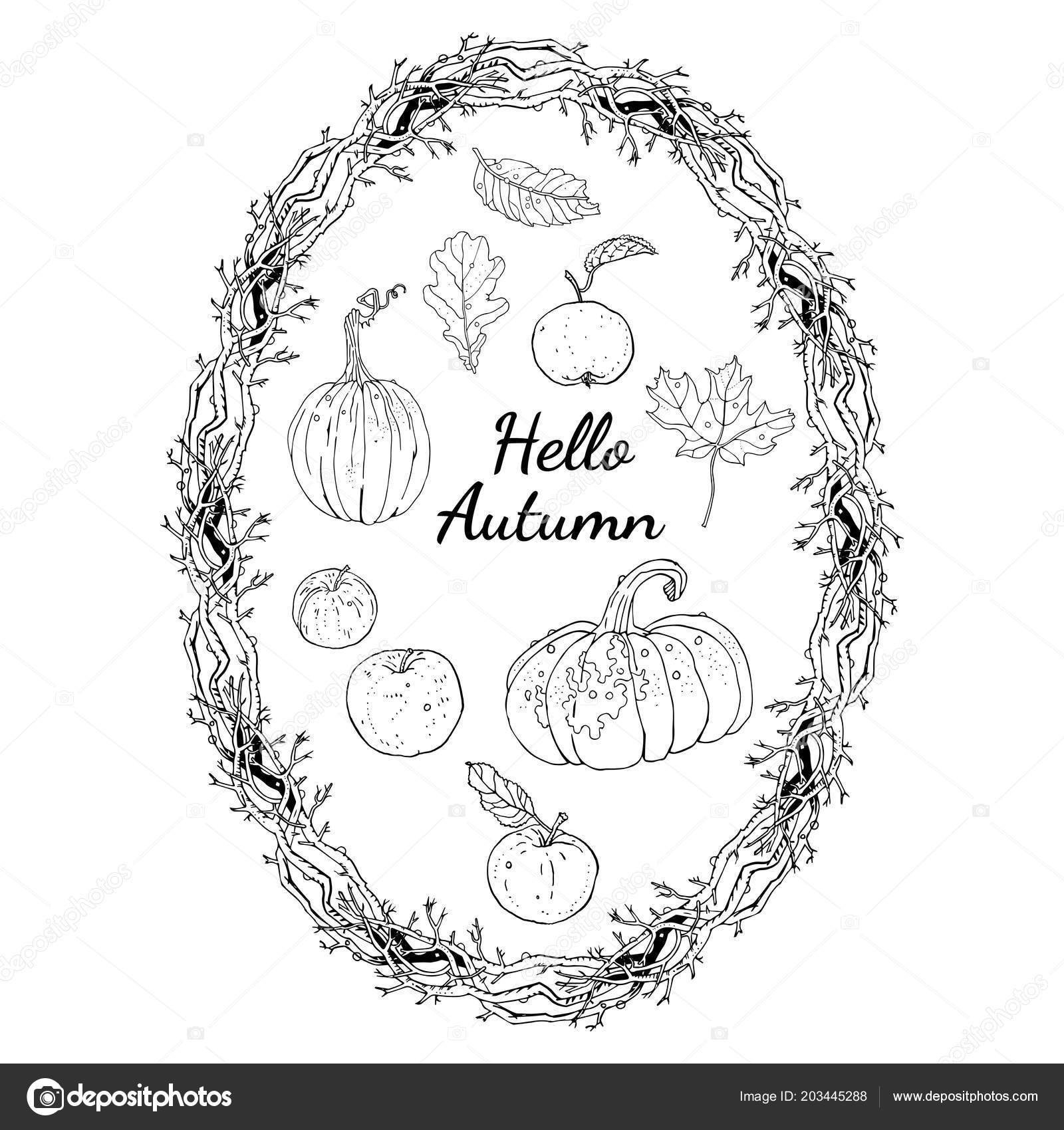 Bonjour Ensemble Automne Couronne Ovale Branches Cadre