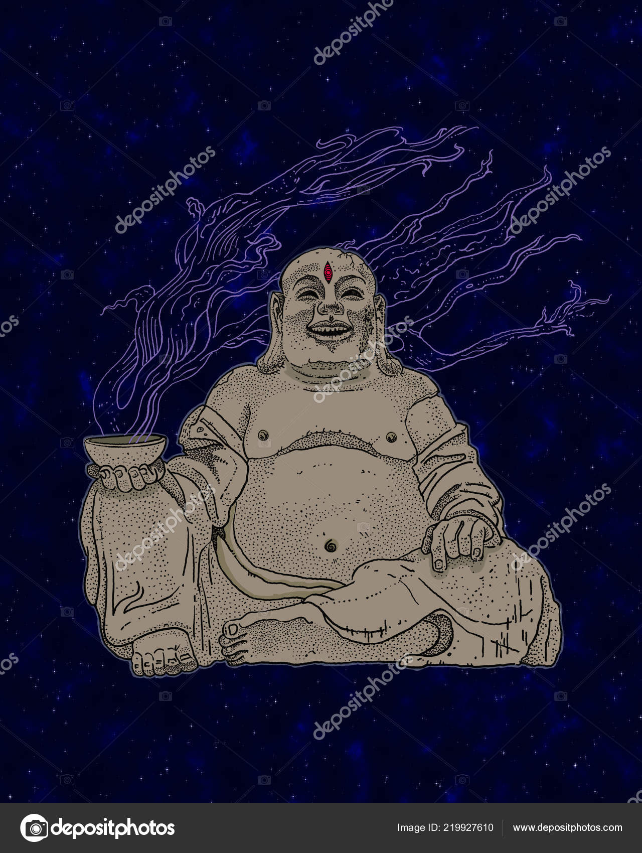 Stone Budai, Hotei or fat Buddha, asian folkloric deity with a steaming cup, gesture of heavy Stone Budai, Hotei or fat Buddha, asian folkloric deity with a steaming cup, gesture of heavy