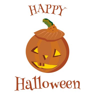Bir kabak jack o fener ve yazıt ile Halloween tebrik kartı. Komik minimalist düz vektör tarzı illüstrasyon. Parti davetiyesi, çıkartma, tebrik kartı. Sonbahar motifi.