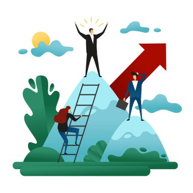 Ofis işi. İnsanlar liderlik pozisyonuna geçin. Başarı elde etmek. Kariyer büyüme kavramı. İş kavramı vektör çizim