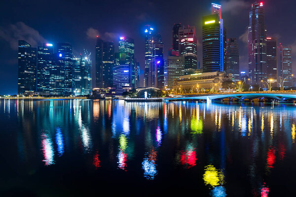 Landscape of the Singapore Marina Bay financial centre at night