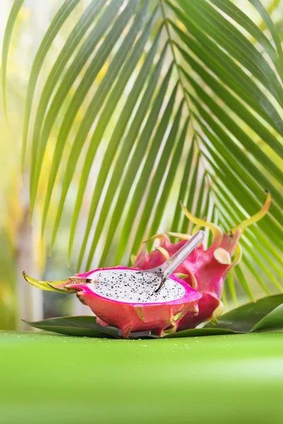 Verse, smakelijke tropic, exotische draak pitahya dragon fruit in de buurt van pal — Stockfoto