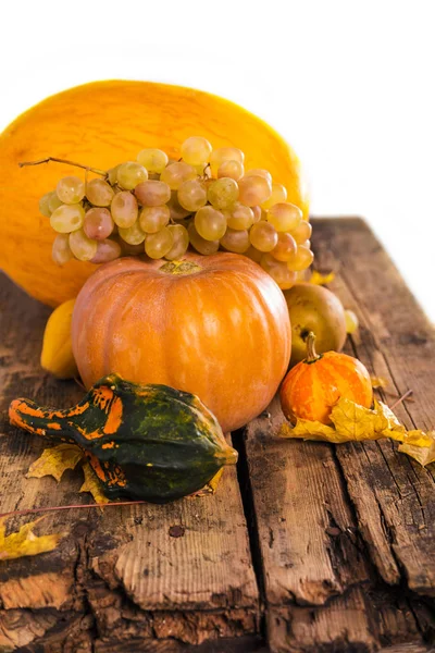 Pumpkin Crop Autumn Yellow Composition Wooden Background — Stock Photo, Image