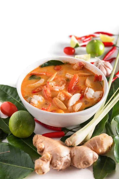 Tom Yum Goong Sopa Tom Yum Picante Con Camarones Camarones — Foto de Stock