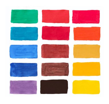 Kağıt, guaş paleti, çiçek kareler, gökkuşağı renkleri listesinin tüm renkleri suluboya renkler