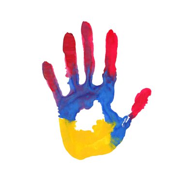 handprint in the form of the flag of Armenia. black, red, green color of the flag clipart