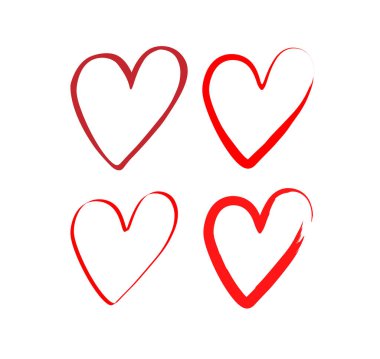 Kalpler el ile çizim bir fırçayla kümesi. Vektör grunge tarzı simgeleri. Aşk sembolü ile fırça boyama