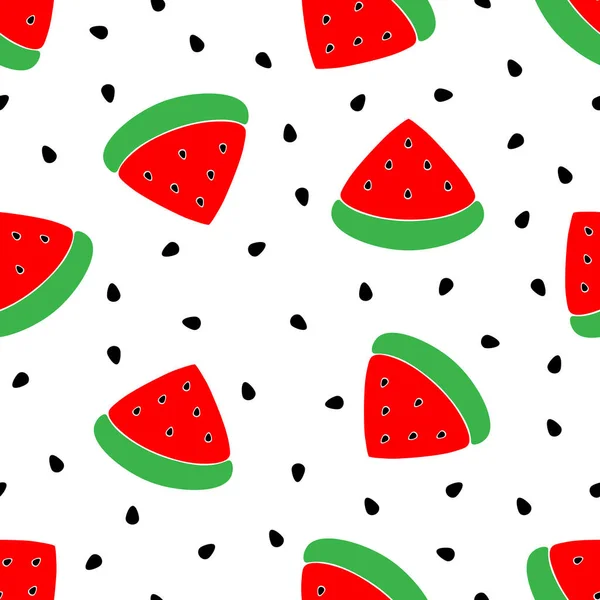 Varrat nélküli piros görögdinnye minta. Vector háttér görögdinnye szelet görögdinnye mag. — Stock Vector