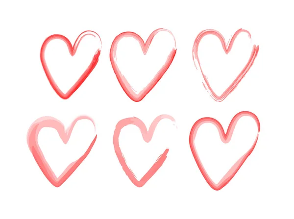 Ensemble de cœurs avec un pinceau, dessin à la main. Icônes vectorielles de style grunge. Symbole d'amour par aquarelle — Image vectorielle