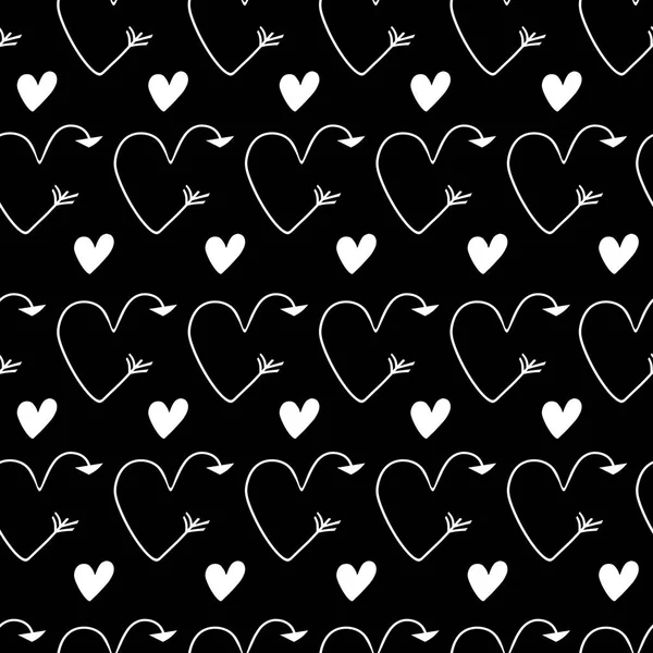 White hearts in form of arrows seamless dark vector black backgrounds for Valentine's Day. Romantic illustration for wallpaper, wrapping, design of greeting cards, leaflets. — Stock Vector