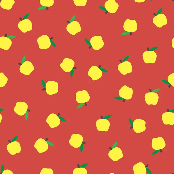Folytonos piros háttér, sárga almával. Őszi szezonális háttér, iskola. minta tervezés — Stock Vector