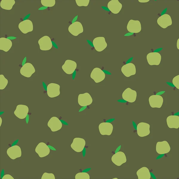 Moeras groene donkere naadloze achtergrond met groene appels. Herfst seizoensgebonden achtergrond, school. heldere vruchten — Stockvector