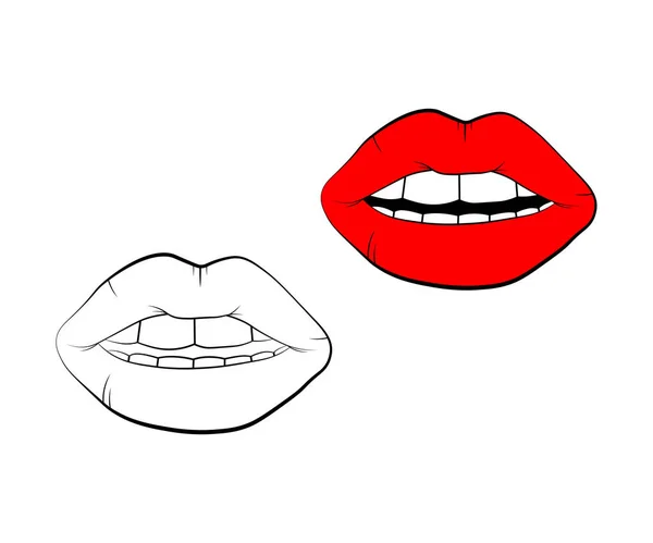 Símbolo de lábio vetorial isolado no fundo branco. beijar contorno labial preto. ilustração ícone linear. Desenho dos lábios da mulher —  Vetores de Stock