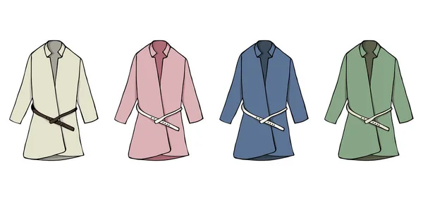 Collection manteau illustration de mode. Set Dessin vectoriel à la mode d'un manteau féminin. Vêtements d'automne saisonniers — Image vectorielle