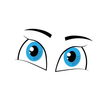 kaşları ile mavi çok güzel kadın gözleri. vektör çizgi film gözleri iri Illustration. Bak, öğe