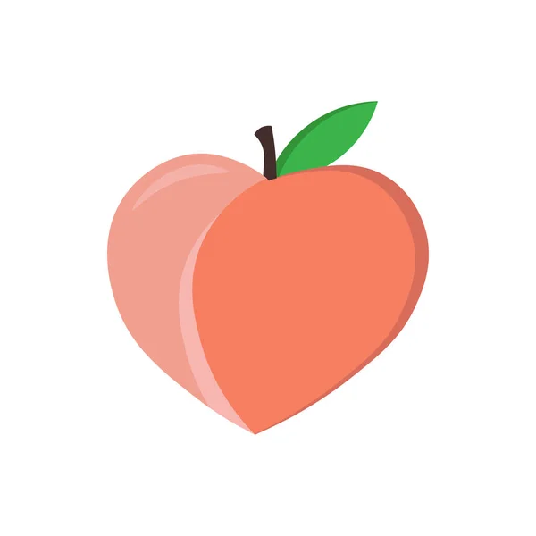 Emoji perzik fruit vector. Perzik met blad gemaakt .flat illustratie. geïsoleerd op witte achtergrond — Stockvector