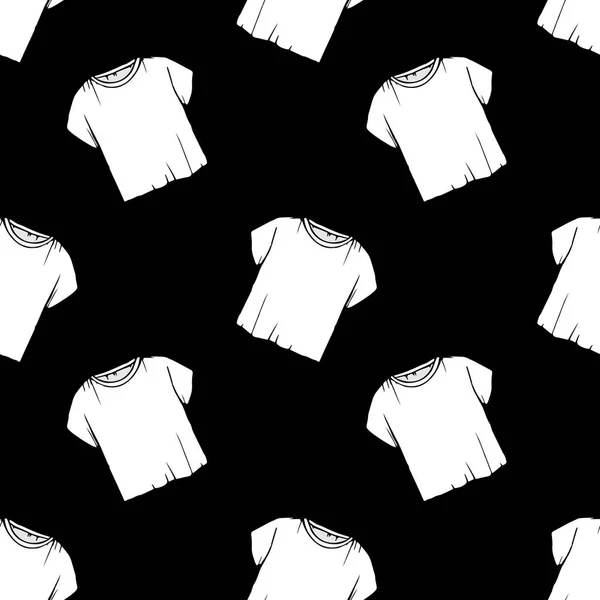 Vector camiseta blanca patrón sin costuras. diseño de lavandería. limpieza en seco. embalaje. dibujo neto camiseta blanca. fondo negro — Archivo Imágenes Vectoriales