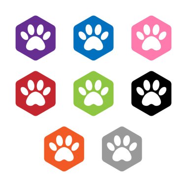 vektör altıgen şekil hayvanlarla Icon set. İzole kedi pençe kutsal kişilerin resmi. hayvan ayak altıgen.