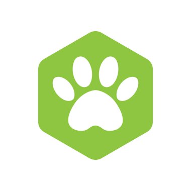 hayvanlar ile yeşil vektör altıgen şekil simgesi. İzole kedi pençe kutsal kişilerin resmi. hayvan ayak altıgen.