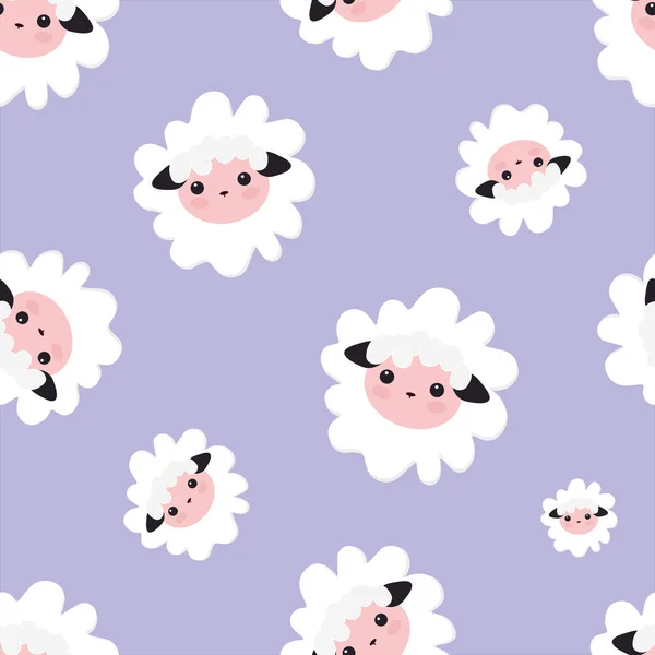 Векторная иллюстрация бесшовные овцы animal.violet шаблон для девочек с милыми овцами. Текстильный дизайн, обои, фон и печать, упаковка — стоковый вектор