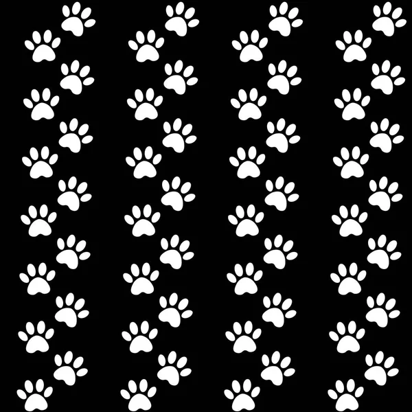 Traces of cat textile pattern. Vector seamless paw print seamless pattern. black background for packing design — Stock Vector
