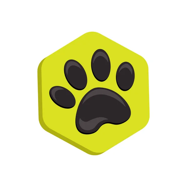 Grünes Vektor-Sechseck-Symbol mit den Tieren. Katze Pfote Symbole isoliert. Tierischer Fußabdruck sechseckig. — Stockvektor