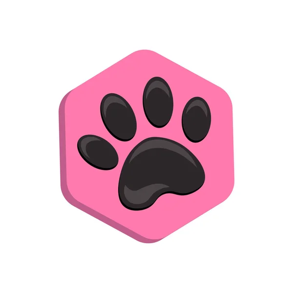 Icône en forme d'hexagone vectoriel rose avec les animaux. Icônes de pattes de chat isolées. empreinte animale hexagonale . — Image vectorielle