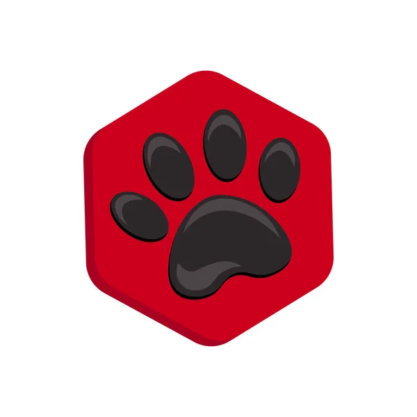 Icône en forme d'hexagone vectoriel rouge avec les animaux. Icônes de pattes de chat isolées. empreinte animale hexagonale . — Image vectorielle