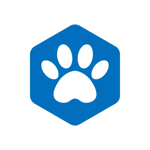 Modrá vektorová ikona tvaru šestiúhelníku se zvířaty. Ikony kočičí tlapy izolované. otisk zvířecí stopy šestihranný. — Stockový vektor