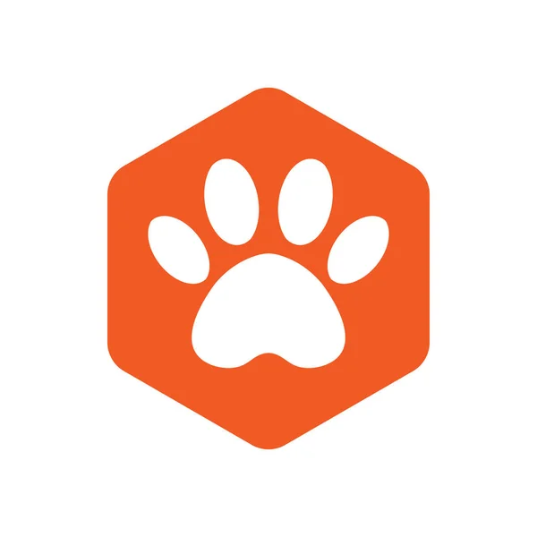 Icône en forme d'hexagone vectoriel orange avec les animaux. Icônes de pattes de chat isolées. empreinte animale hexagonale . — Image vectorielle