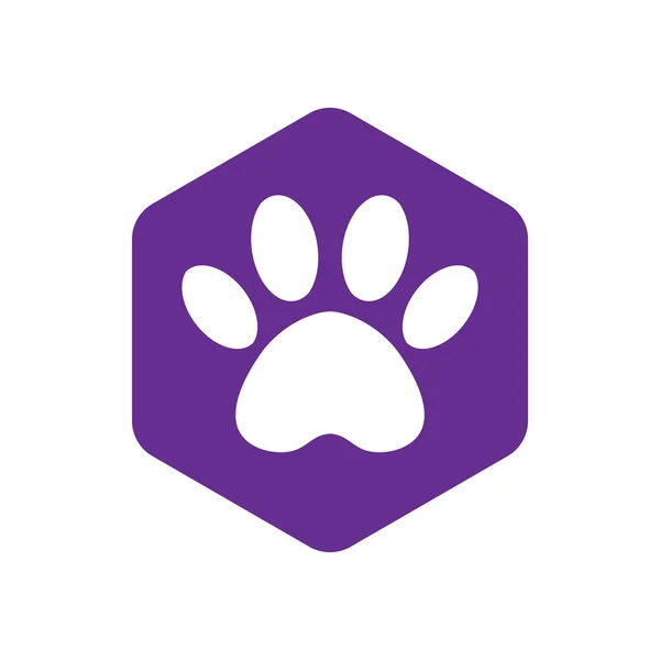 Ikona obrazce fialový vektor šestiúhelník se zvířaty. Kočičí tlapa ikony izolovaný. zvířecí stopy šestihranný. — Stockový vektor