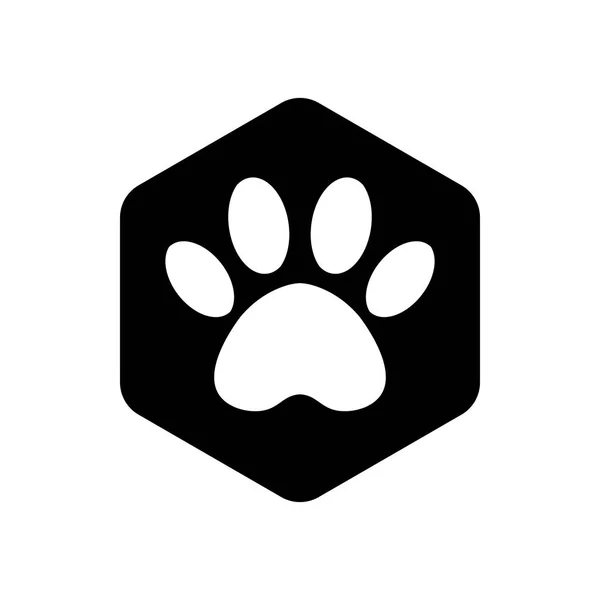 Schwarzes Logo-Vektor-Sechseck-Symbol mit den Tieren. Katze Pfote Symbole isoliert. Tierischer Fußabdruck sechseckig. — Stockvektor