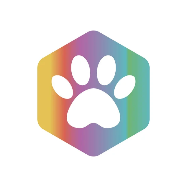 Multicolored vector hexagon shape icon with the animals. Cat paw icons isolated. animal footprint hexagonal. — Stock Vector