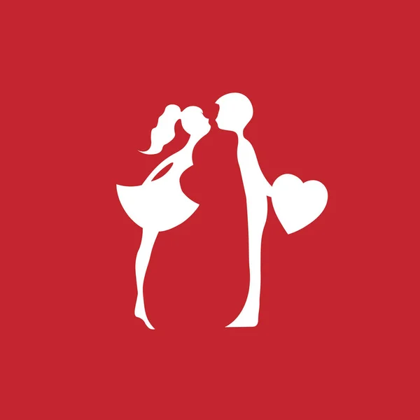 Φιλιά δυο νέοι εραστές. Ρομαντικό ζευγάρι σιλουέτα. Γυναίκα και άνδρας kissing.red εραστές σιλουέτες φιλί αγόρι και κορίτσι — Διανυσματικό Αρχείο