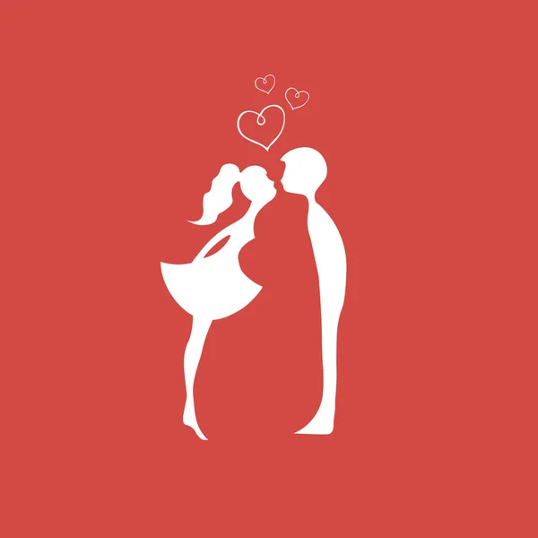 Embrasser deux jeunes amants. Silhouette de couple romantique. Amoureux femme et homme baiser.rouge Silhouettes de baisers garçon et fille — Image vectorielle