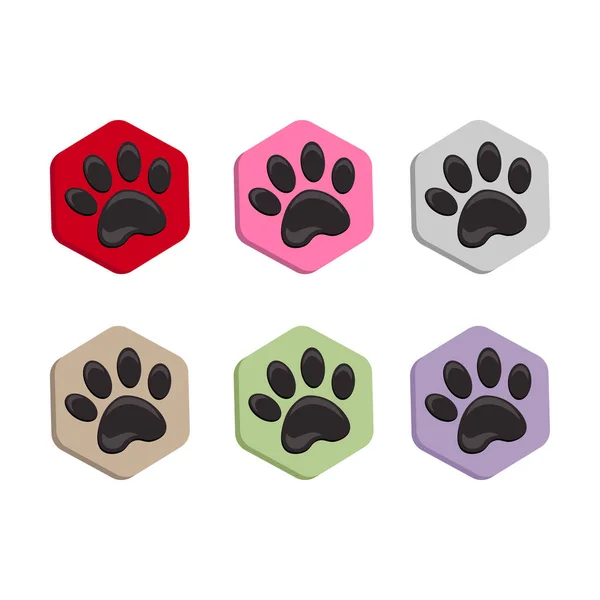 Set vector hexagon shape icon with the animals. Cat paw icons isolated. animal footprint hexagonal. — Stock Vector
