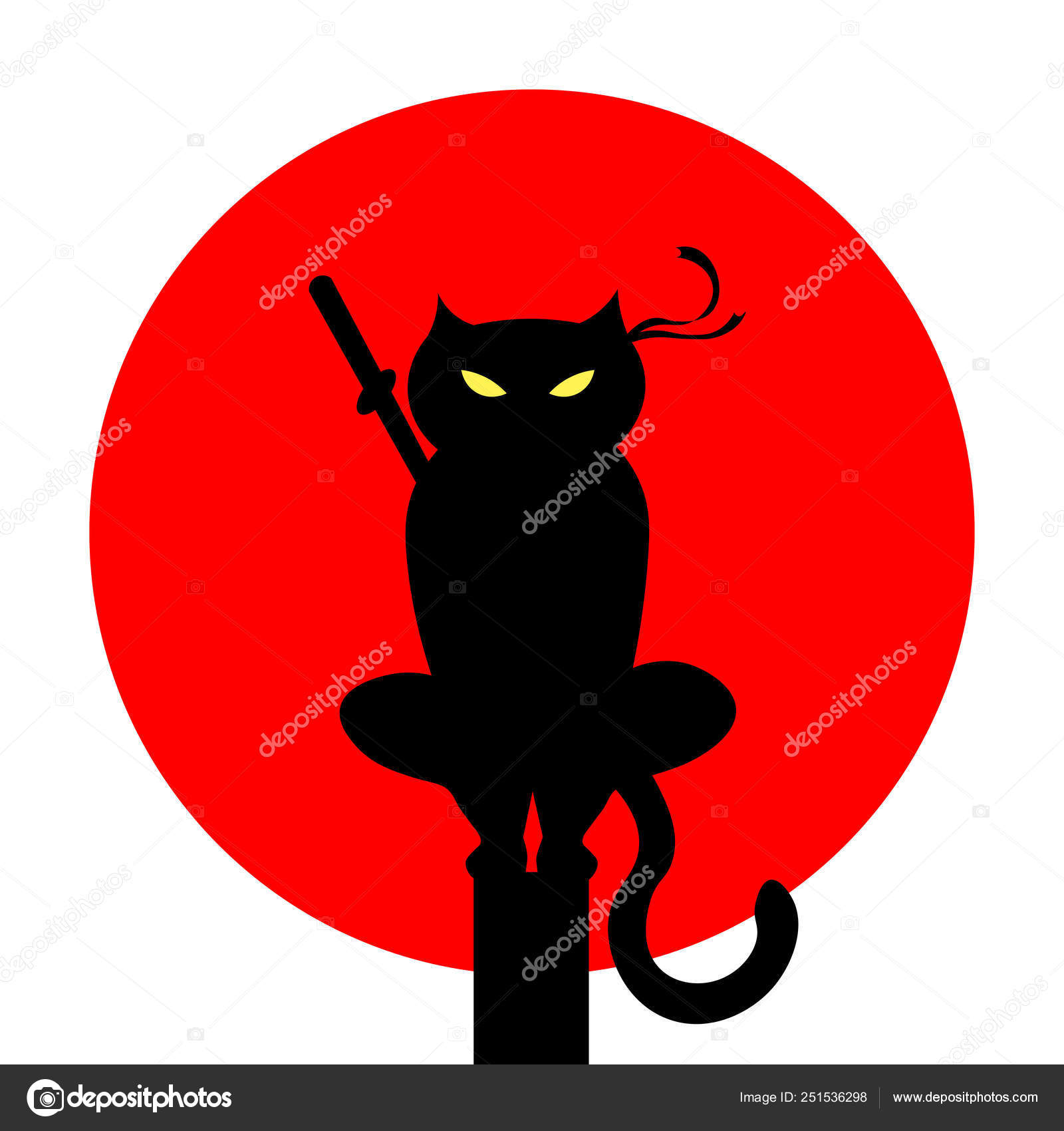 Cat ninja illustration vector. Japan cat fox logo, icon Stock