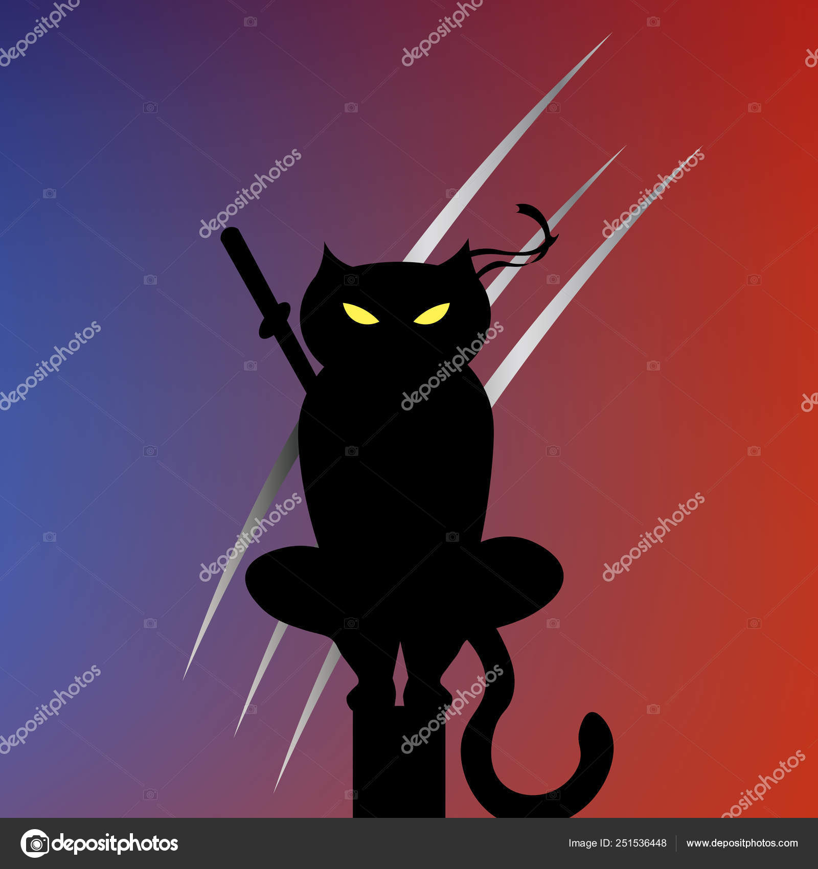 Cat ninja illustration vector. Japan cat fox logo, icon Stock