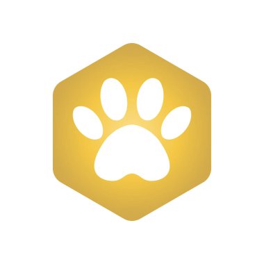 hayvanlar ile sarı vektör altıgen şekil simgesi. İzole kedi pençe kutsal kişilerin resmi. hayvan ayak altıgen.