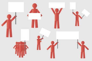 posterler insanlarla protesto grev. posterler basit izole kırmızı insanlarla silüeti
