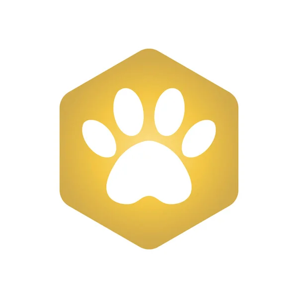 Icône en forme d'hexagone vectoriel jaune avec les animaux. Icônes de pattes de chat isolées. empreinte animale hexagonale . — Image vectorielle