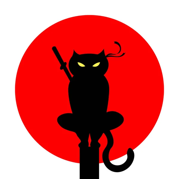 Katt ninja illustration vektor. en katt med ett bandage. martial arts. Japan Red Sun — Stock vektor