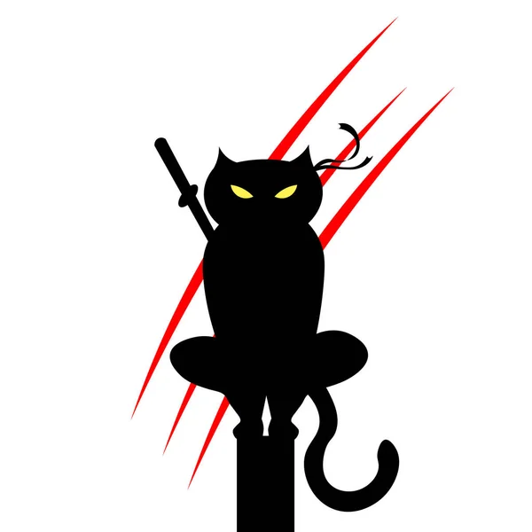 Gato ninja ilustración vector. un gato con una venda. artes marciales — Vector de stock