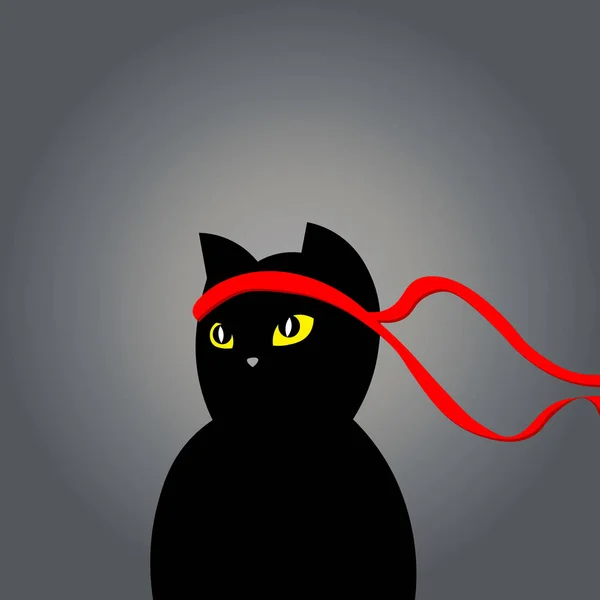 Vettore illustrazione gatto ninja. un gatto con una benda. arti marziali Giappone — Vettoriale Stock