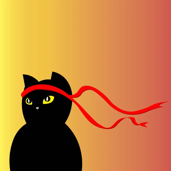 Vettore illustrazione gatto ninja. un gatto con una benda. arti marziali Giappone — Vettoriale Stock