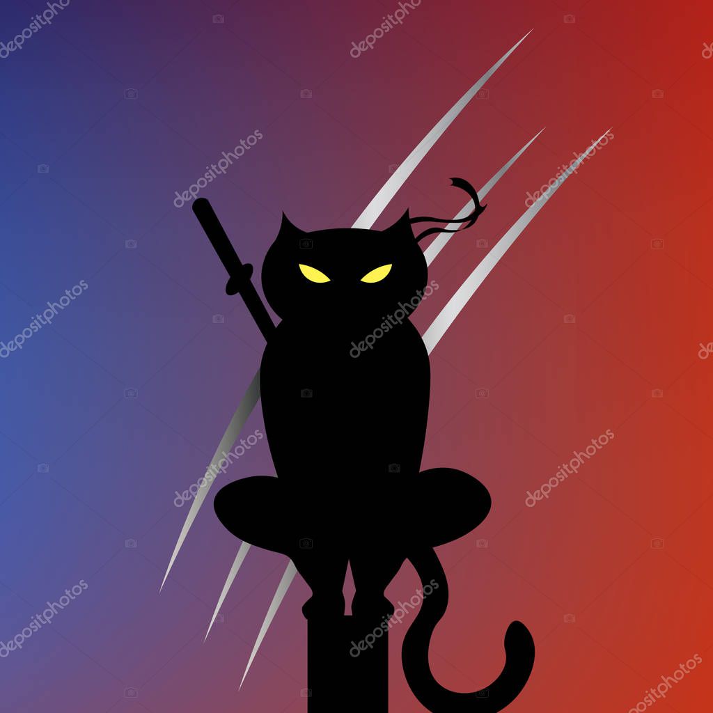 Japan cat ninja illustration vector. a cat with a bandage. martial arts