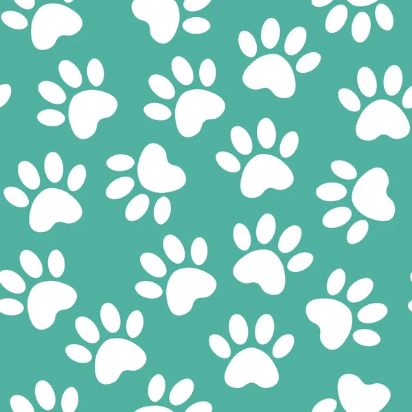 Paw print seamless. Vector illustration animal paw track pattern. backdrop with silhouettes of cat or dog footprint. — Stock Vector