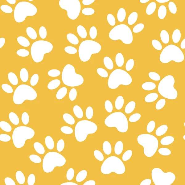 Paw print seamless. Vector illustration animal paw track pattern. backdrop with silhouettes of cat or dog footprint. — Stock Vector
