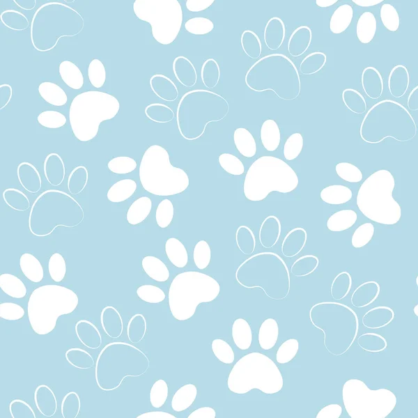 Paw print sem costura. Ilustração vetorial padrão de pista de pata animal. fundo com silhuetas de gato ou cão pegada . —  Vetores de Stock